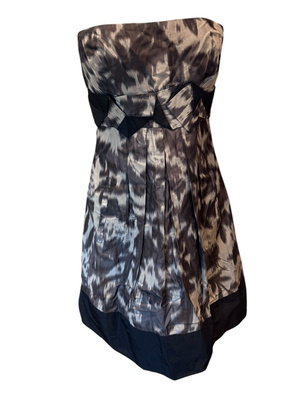 BCBGMaxAzria Ikat Strapless Mini Dress Silk Gray Black 4
